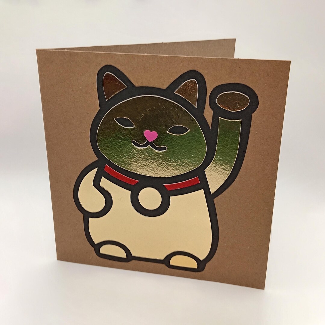 Lucky Cat Good Luck Card - Handmade Kraft Card - Etsy UK