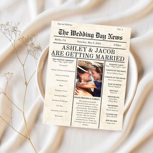 Newspaper Wedding Program, Newspaper Wedding Template, Rustic Wedding, Wedding Timeline, Modern Wedding, Ceremony Program