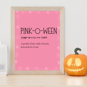 PINK-O-WEEN Decoración de la pared de Halloween, Arte rosa de la pared de Halloween, Cartel rosa, Cartel femenino de Halloween