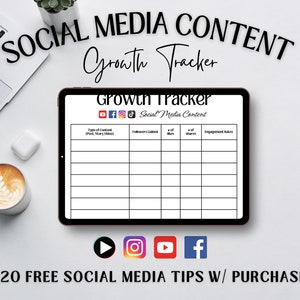 Social Media Content Growth Tracker Template, Social Media Kit, Content Creator