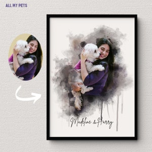 Watercolor Pet Portrait From Photo Personalized Dog Portrait Pet Memorial portrait, Anniversary Gift, Custom Digital Watercolour, Photo Gift
