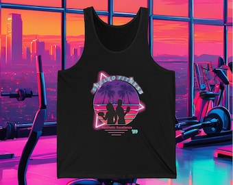 レトロヴェイパーウェイヴフィットネスタンクトップ：80年代ジムノースリーブシャツ