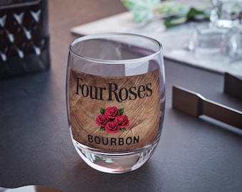 Whiskey Glass Set with Four Roses Design - Perfect Gift for Bourbon Lovers, Home Bar Accessory, Personalized Drinkware