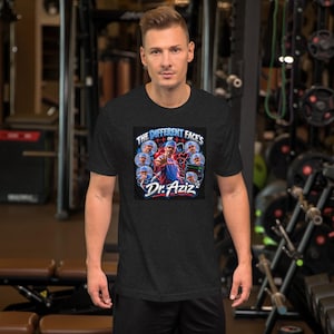 ドクター・アジズ・フェイシズTシャツ：綿100％、防縮加工済み、サイドシーム