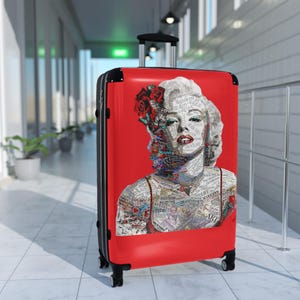 Marilyn Monroe Travel Suitcase, Vintage Luggage for Ladies, Boho Suitcase, Red Travel Bag, Artful Travel Accessory