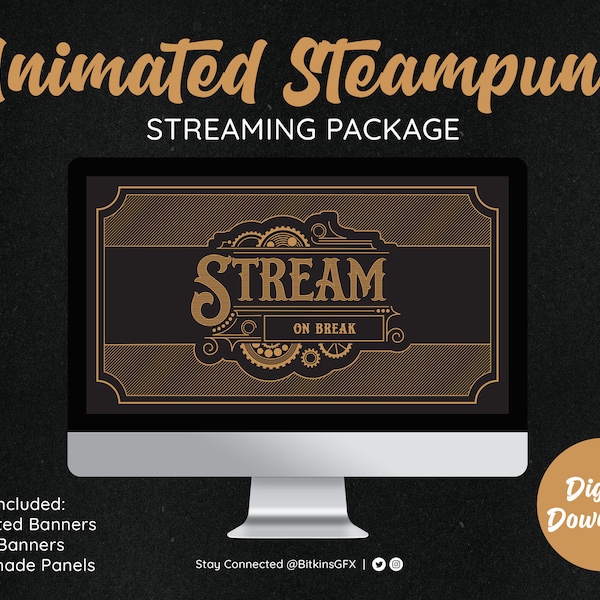 Animated Steampunk Streaming Package | Twitch & Kick Banners and Panels | Instant Digital Download