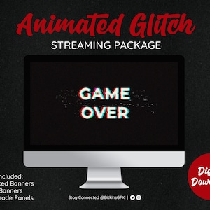 Animated Glitch Streaming Banners | Twitch & Kick Banners and Panels | Instant Digital Download