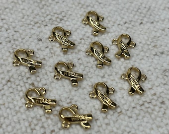 Cancer Charm Hope Charm Permanent Jewelry 14k gold Cancer Ribbon Cancer Connector Charm