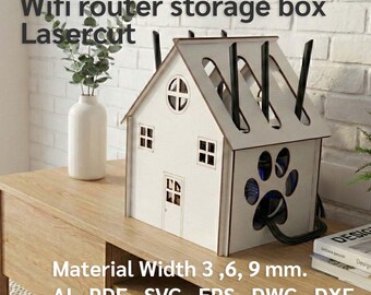 Wifi Router Box Laser Cut File | House CNC Plan (svg, dxf, pdf, ai, eps, dwg) 3-9mm