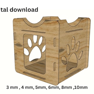Wood Cat House with Paw Cutout – Laser Cut Pet Bed, Modern Cat Furniture,Cat House Laser Cut , Laser Cut SVG ,Instant download, Katzen Haus