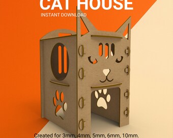 Laser Cut Cat House Template: SVG, DXF, PDF (Digital Download)