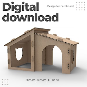 Diseño para cartón, Casa de gato cortada con láser, SVG cortado con láser, Descarga instantánea de plantilla cnc cortada con láser, Katzen Haus / SVG, DXF / 051