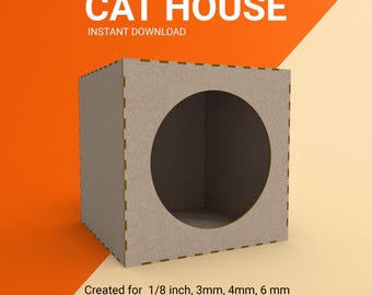 Laser Schnitt Katzenhaus SVG Vorlage: Einfaches Box Design (Digitaler Download)
