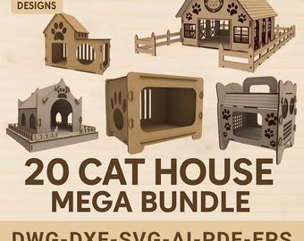 Laser Cut Cat House Designs | 20 Model Mega Bundle (SVG, DXF, PDF)
