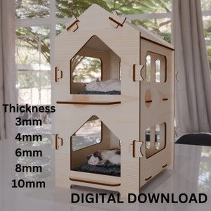 Cat House Corte láser, Corte láser SVG, Descarga instantánea de plantilla cnc corte láser / SVG, DXF , Dwg / 007