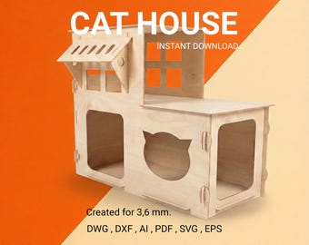 Cat House Laser Cut Files for Glowforge and CNC Plywood (Digital Download)