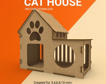 Cat House Laser Cut Template: SVG DXF CNC (Digital Download)