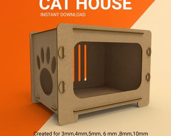 Cat House Laser Cut Template (SVG, DXF, DWG)