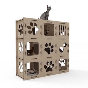 Cat House Corte láser, Corte láser SVG, Descarga instantánea de plantilla cnc corte láser, Katzen Haus / SVG, DXF / 014