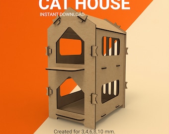 Caseta para gatos cortada a láser, plantilla CNC (descarga digital)