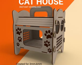 Laser Cut Cat House Template: CNC Pet Shelter (Digital Download)
