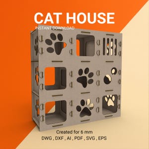 Caseta para gatos cortada a láser, plantilla CNC (descarga digital)