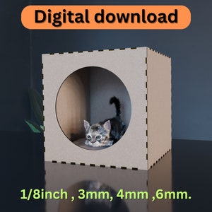 Katzenhaus Laser Cut, einfache Box, Laser Cut SVG, Sofortiger Download, Cnc-Vorlage Laserschnitt | SVG, DXF, DWG | 022