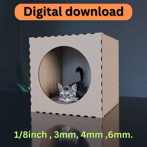 Cat House Laser Cut ,Simple box ,  Laser Cut SVG , Instant download , cnc template laser cut | SVG, DXF, Dwg | 022