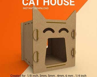 Laser Cut Cat House SVG: CNC Template (Digital Download)