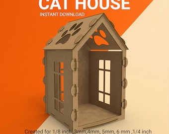 Plantilla de corte láser para casa de gato: SVG, DXF, PDF (descarga digital)