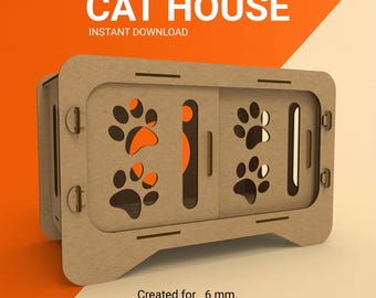 Laser Cut Cat House SVG: Sliding Door Design (Digital Download)