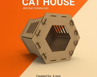Laser Cut Cat House: Hexagon Design, SVG DXF DWG (Digital Download)