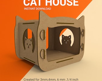 Szablon SVG wycinanego laserowo domku dla kotów (do pobrania w wersji cyfrowej)