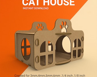 Laser Cut Cat House Template: SVG DXF CNC (Digital Download)