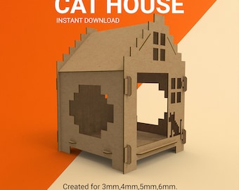 Laser Cut Cat House Template: SVG, DXF, PDF Files
