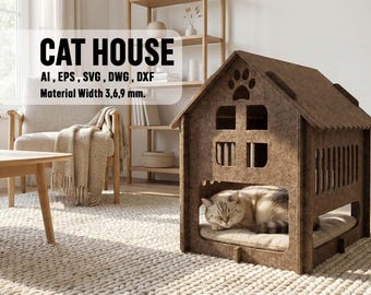 Cat House Laser Cut Design , pet house , diy , (Digital Download)