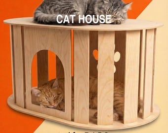 Modern Oval Cat House - Laser Cut Files / Cnc Router Plans (Svg, Dxf, Ai, Pdf) - Diy Plywood Pet Bed Design - Instant Digital Download