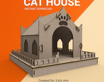 Laser Cut Cat House Template: Thai Style Design (Digital Download)