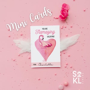 Plantilla editable de minitarjetas de San Valentín con flamencos, personalizable, fácil de editar, descarga instantánea, perfecta para el día de San Valentín en el aula, 2,75 x 3,75 pulgadas