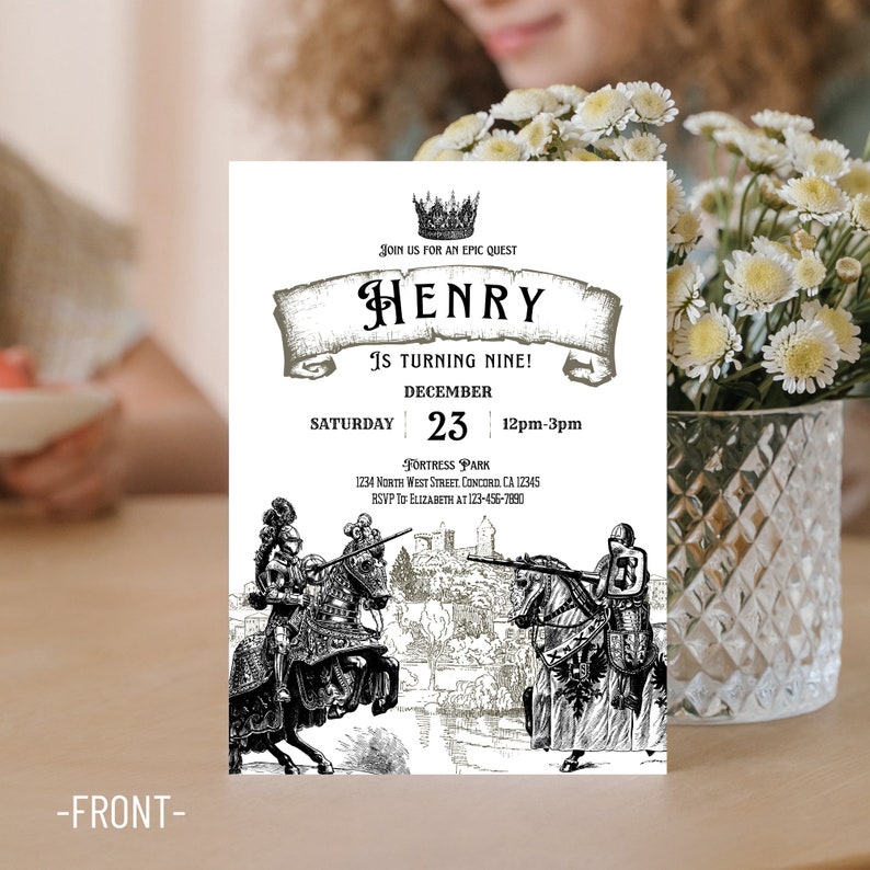 Editable KNIGHT Theme Birthday Party Invitation Template, Personalized ...