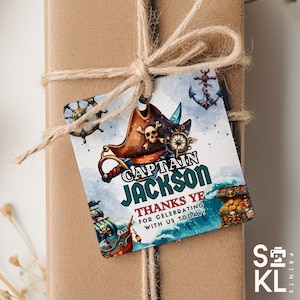 Editable - PIRATE Theme Birthday Favor Tags, Personalized Party Labels, Favor Labels, Gift Tag Template, Instant Download, Printable, 2.5in