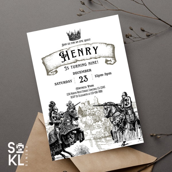 Editable - KNIGHT Theme Birthday Party Invitation Template, Personalized Invitation, Instant Download, Printable, 5in x 7in [BD111523KN]