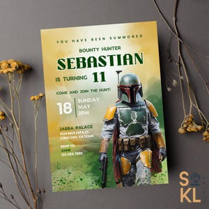 Bearbeitbar - BOBA FETT Thema Geburtstagsfeier Einladung Vorlage, personalisierte Einladung, Sofort Download, druckbar, 5 in x 7 in [BD4424BF]