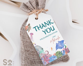 Editable - Ocean Theme Birthday Party Favor Tags, Personalized Tags, Custom Gift Tags, Instant Download, Printable, 2in x 3.5in