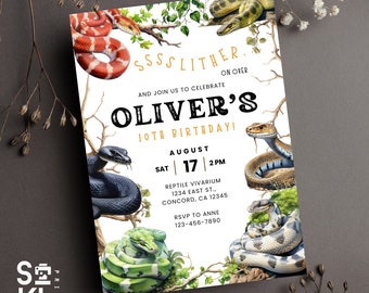 Editable - SNAKES Theme Birthday Party Invitation Template, Personalized Invitation, Instant Download, Printable, 5in x 7in [BD52824SN]