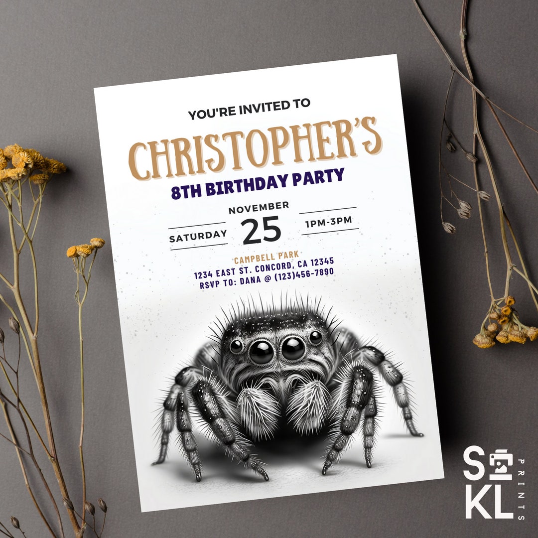 Editable - JUMPING SPIDER Theme Birthday Party Invitation Template ...