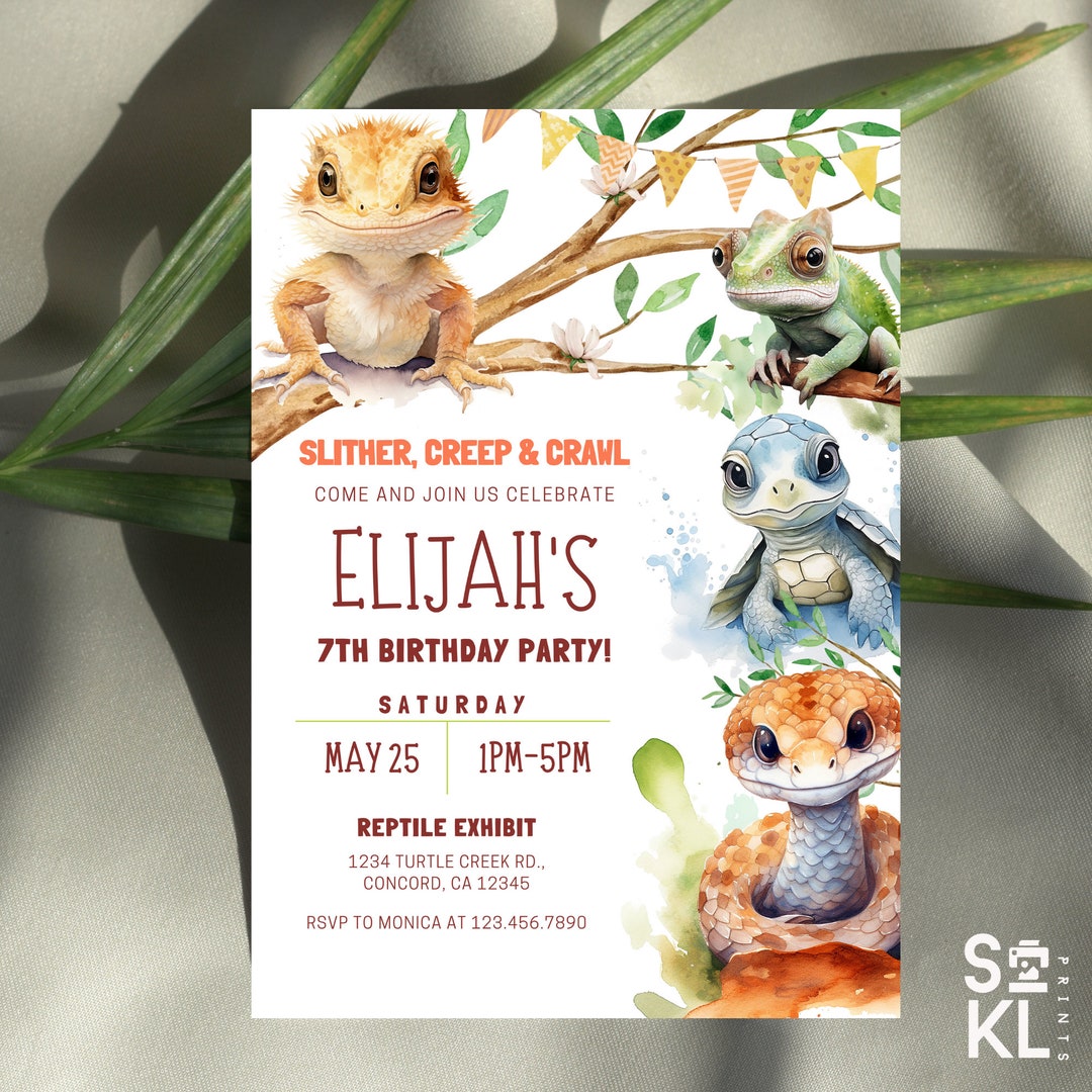 Editable - Baby Reptiles, Reptiles, Birthday Party Invitation Template ...