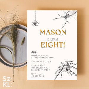 Bewerkbaar: MINIMALISTISCHE SPIDER thema verjaardagsuitnodiging sjabloon, gepersonaliseerd, direct download, afdrukbaar, 5 in x 7 in (BD8523MSP)