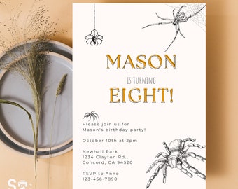 Editable - MINIMALIST SPIDER Theme Birthday Invitation Template, Personalized, Instant Download, Printable, 5in x 7in (BD8523MSP)