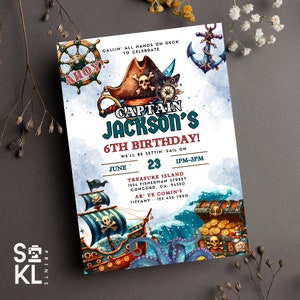 Editable - PIRATE Theme Birthday Party Invitation Template, Personalized Invitation, Instant Download, Printable, 5in x 7in [BD51624PR]